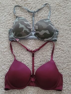 Victorias Secret PINK Wear Everywear Push Up  Bras Camo Cranberry 36B Racerback
